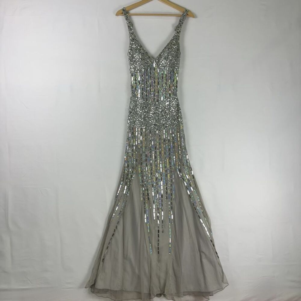 Sean Couture Silver Prom Dress